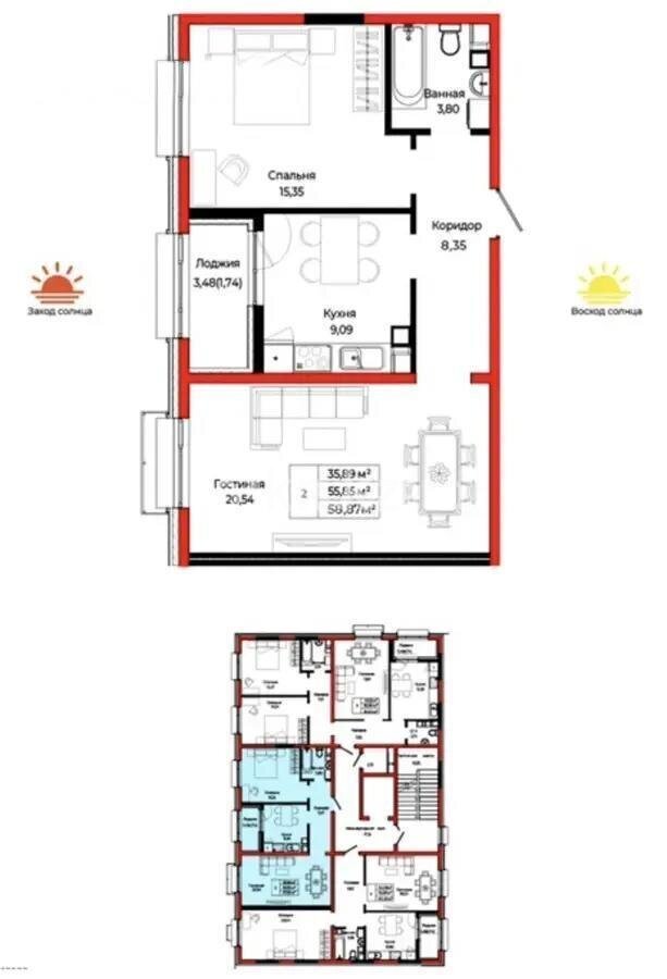 Продажа 2-комнатной квартиры, 59 м² в Астане
