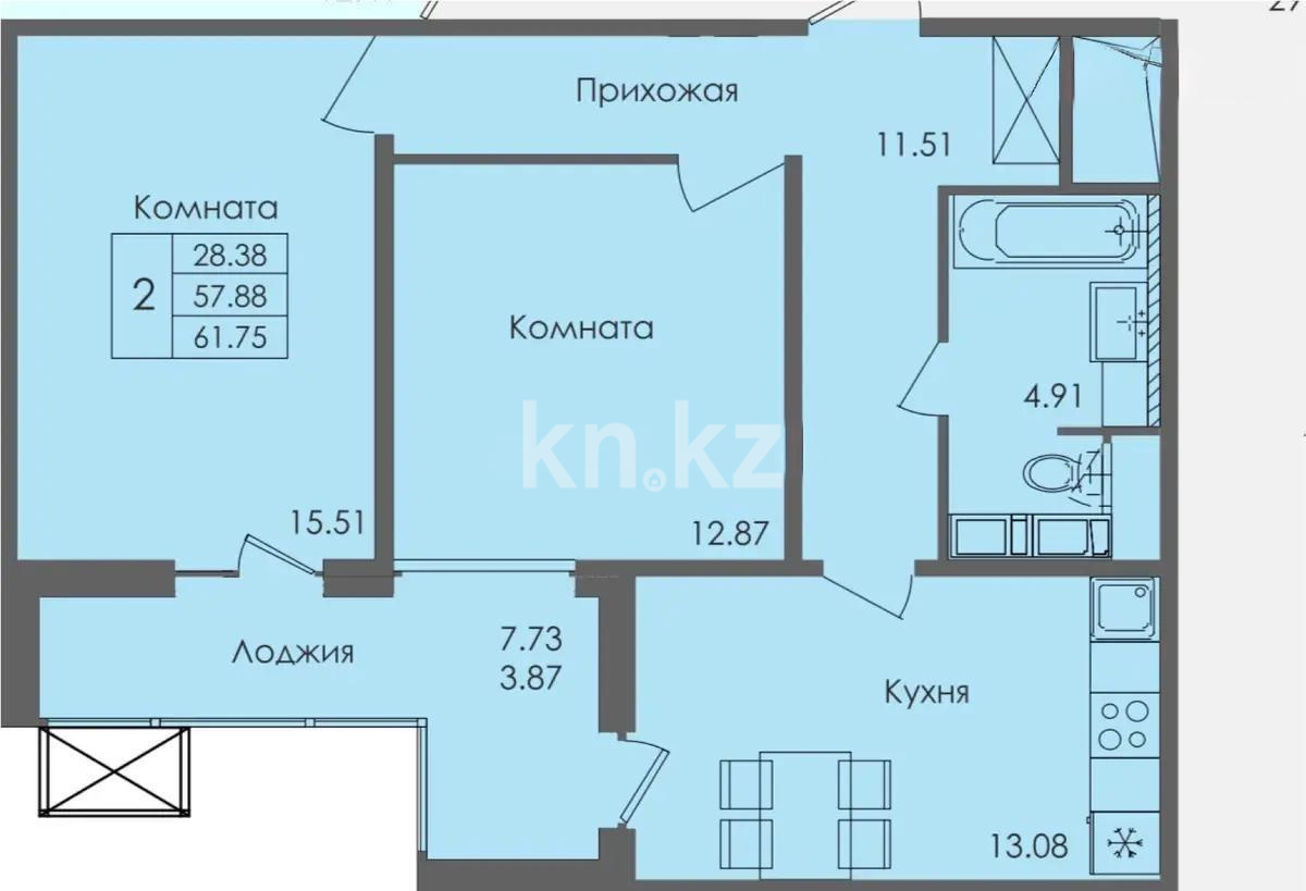 Продажа 2-комнатной квартиры, 61 м², ул. Е-117, дом  43 стр - Продажа квартир в Астане с фото фото 1 из 1