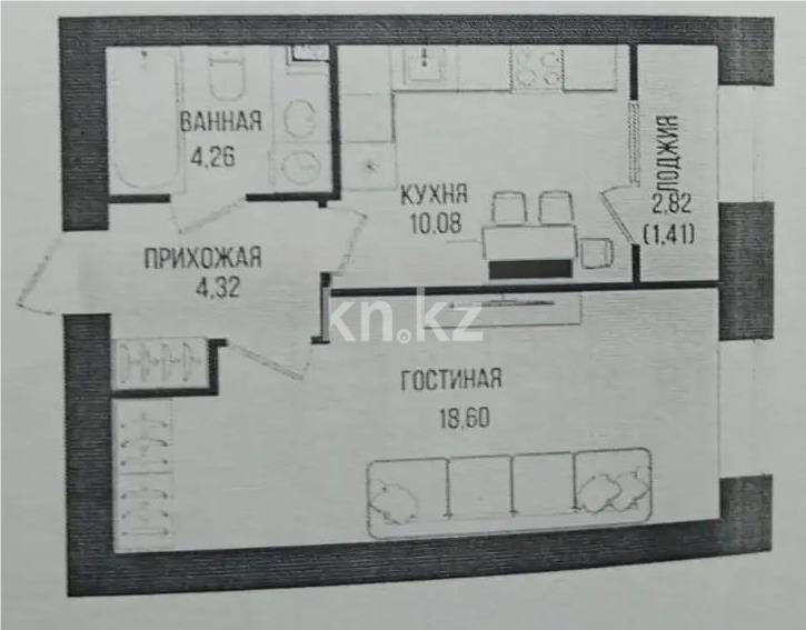 Продажа 1-комнатной квартиры, 38.5 м², ул. Серкебаева, дом  49 - Продажа квартир в Астане фото 1 из 1
