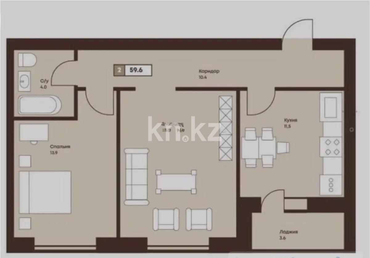 Продажа 2-комнатной квартиры, 59.6 м², пр. Туран, дом  67 - Продажа  двухкомнатных квартир в новостройках Астаны без посредников фото 1 из 1