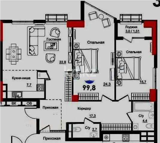 Продажа 3-комнатной квартиры, 100 м², ул. Сейдимбека, дом  110а - Продажа квартир в Казахстане фото 3 из 3