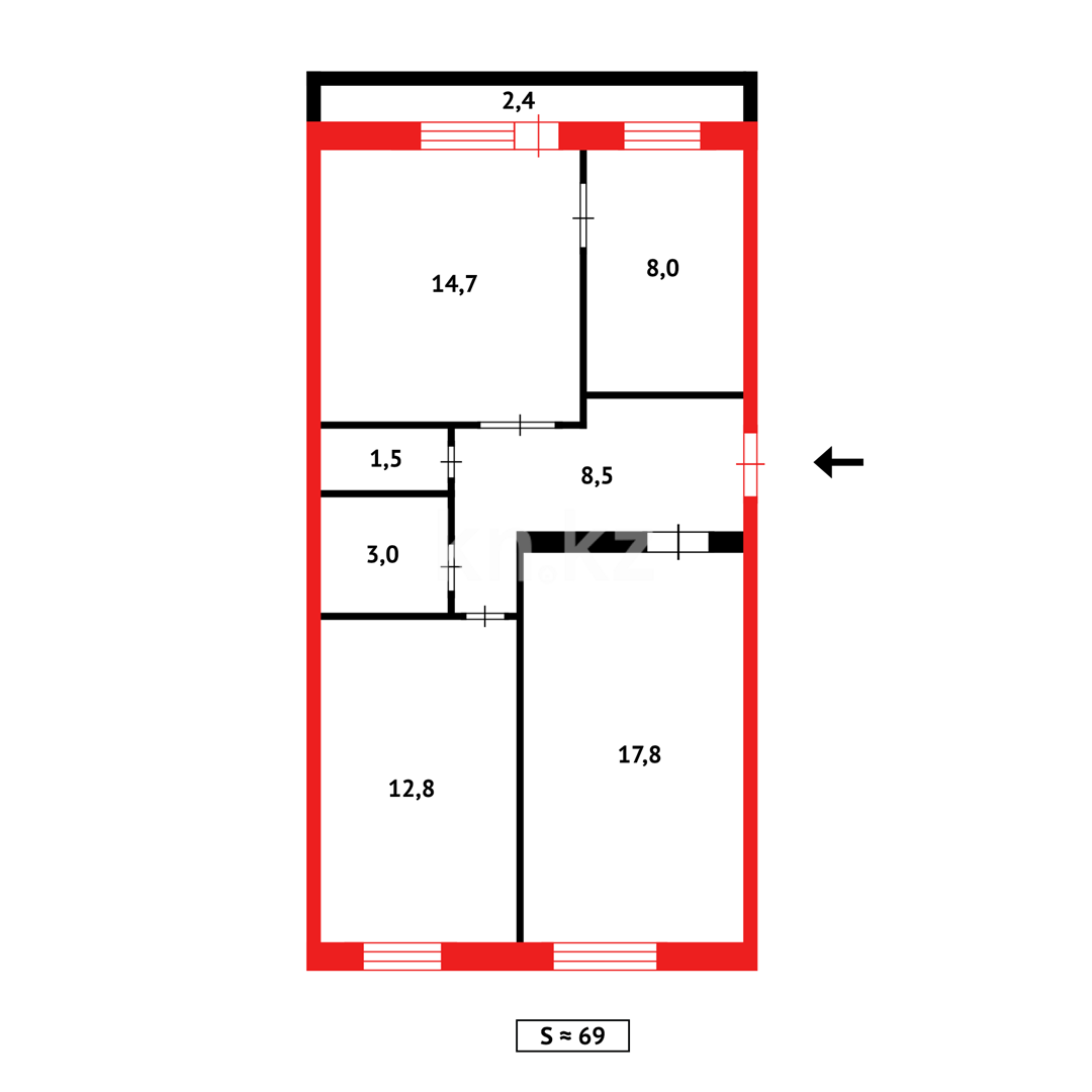 Продажа 3-комнатной квартиры, 68 м² - Продажа трехкомнатных квартир в Караганде - страница 2 фото 13 из 13