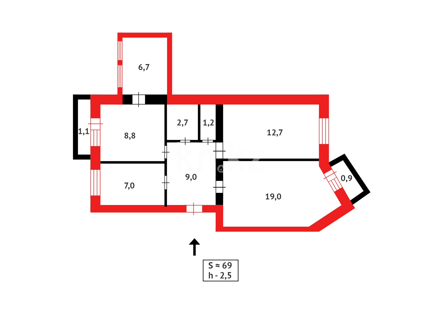 Продажа 3-комнатной квартиры, 69 м², ул. Алиханова - Продажа квартир в Караганде фото 15 из 15