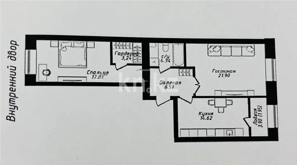 Продажа 2-комнатной квартиры, 70.39 м² в Астане