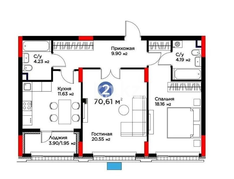 Продажа 2-комнатной квартиры, 70.61 м² - Недвижимость в Астане - страница 14 фото 1 из 1