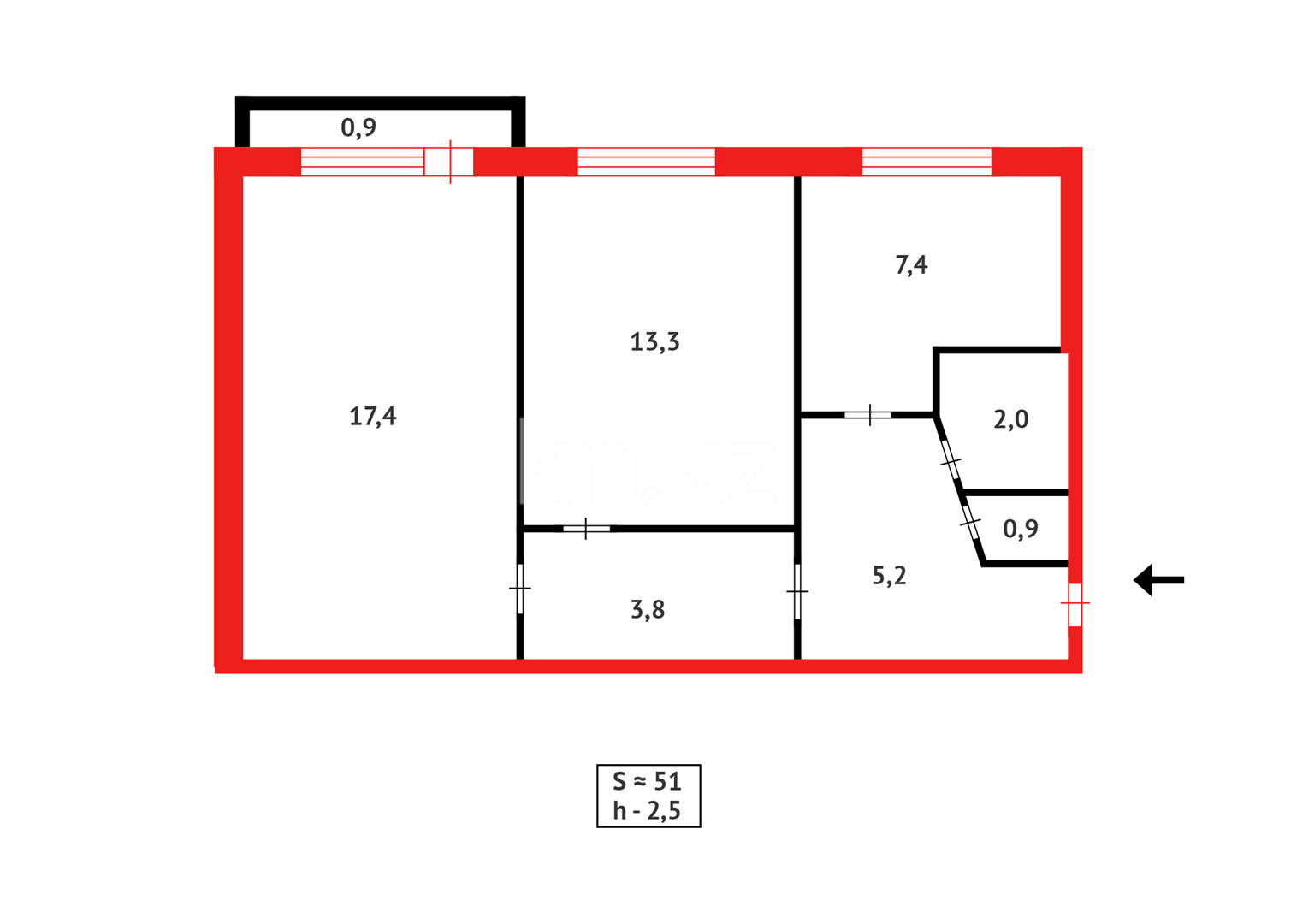 Продажа 2-комнатной квартиры, 51 м² в Караганде - фото 12