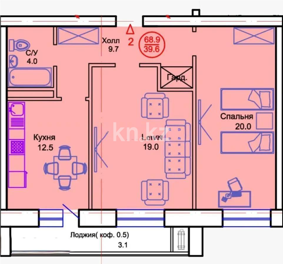Продажа 2-комнатной квартиры, 68.9 м², пр. Тауелсыздык, дом  34/8 стр в Астане
