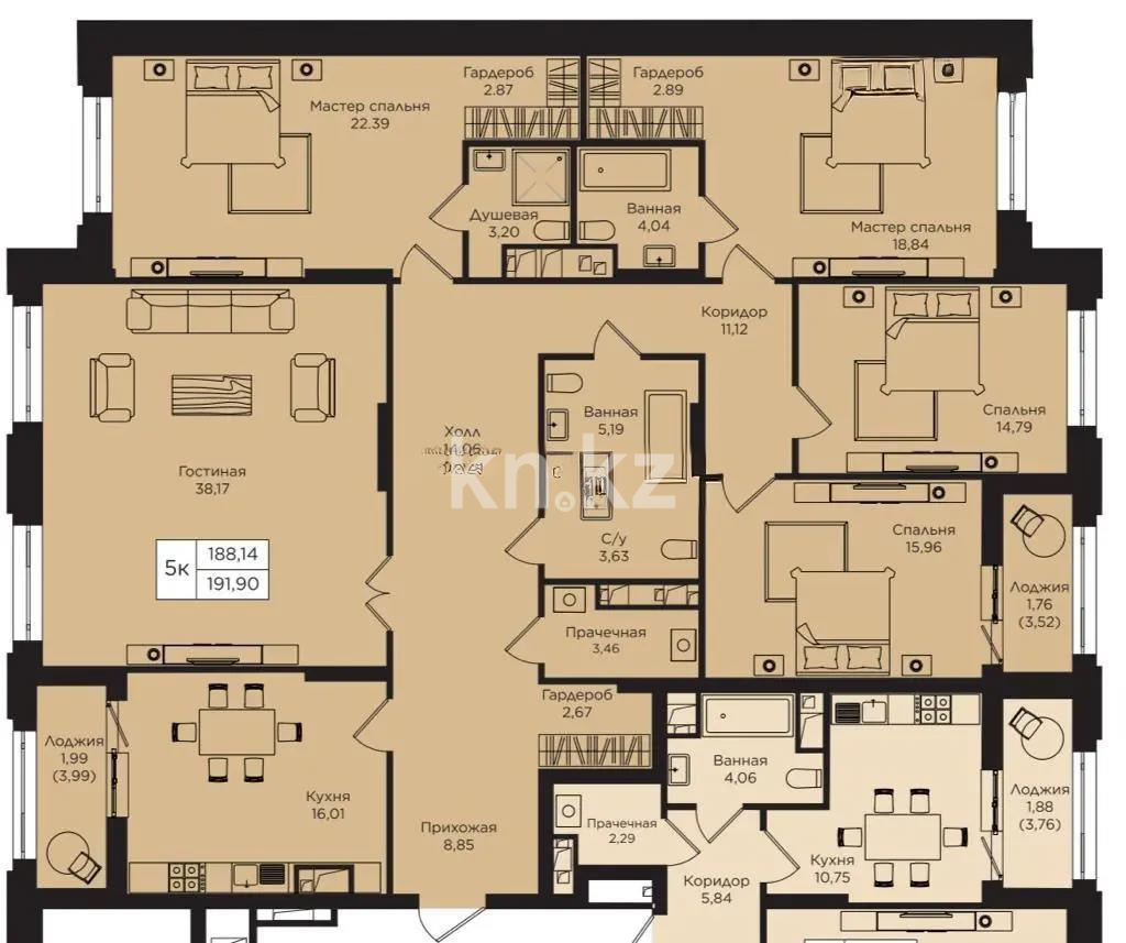 Продажа 5-комнатной квартиры, 191 м², пр. Кошкарбаева, дом  1 стр в Астане