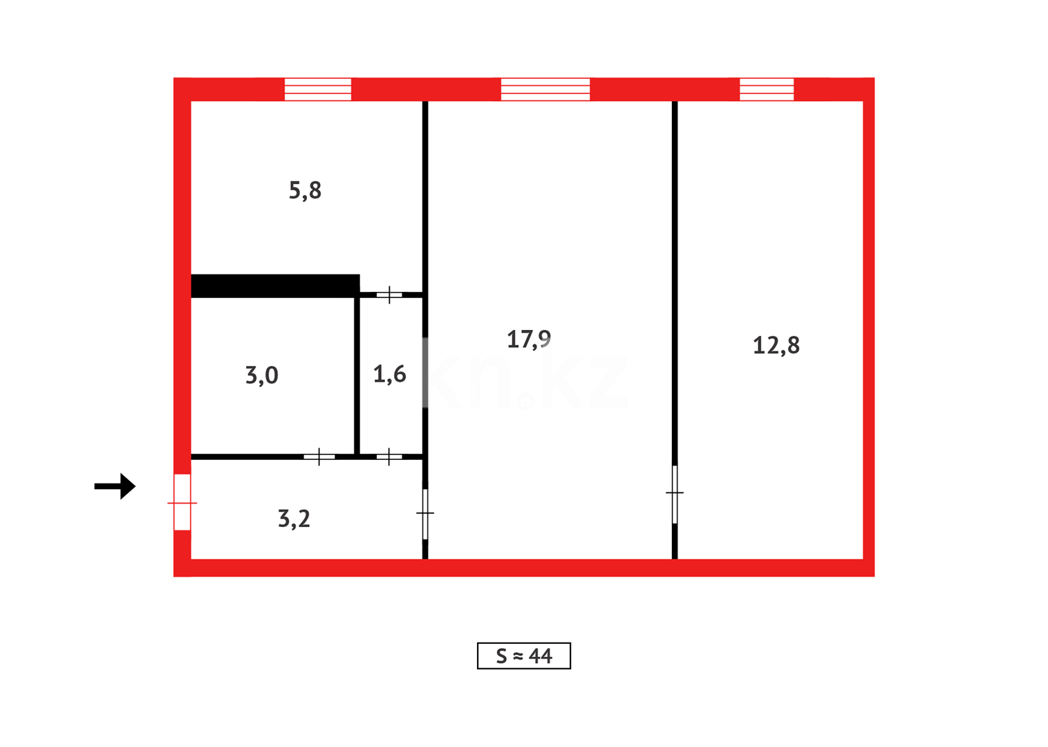 Продажа 2-комнатной квартиры, 44 м², ул. Чернышевского в Темиртау - фото 11