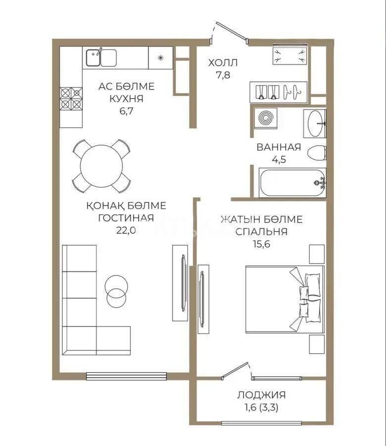 Продажа 2-комнатной квартиры, 58 м² в Алматы