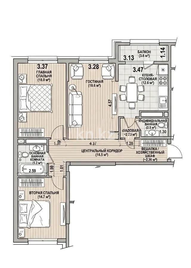 Продажа 3-комнатной квартиры, 89 м² в Алматы - фото 2