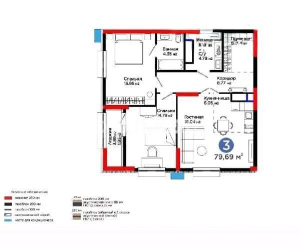 Продажа 3-комнатной квартиры, 79.69 м², ул. Рыскулова, дом  1/1 - Продажа квартир в новостройках Астаны с фото фото 1 из 1