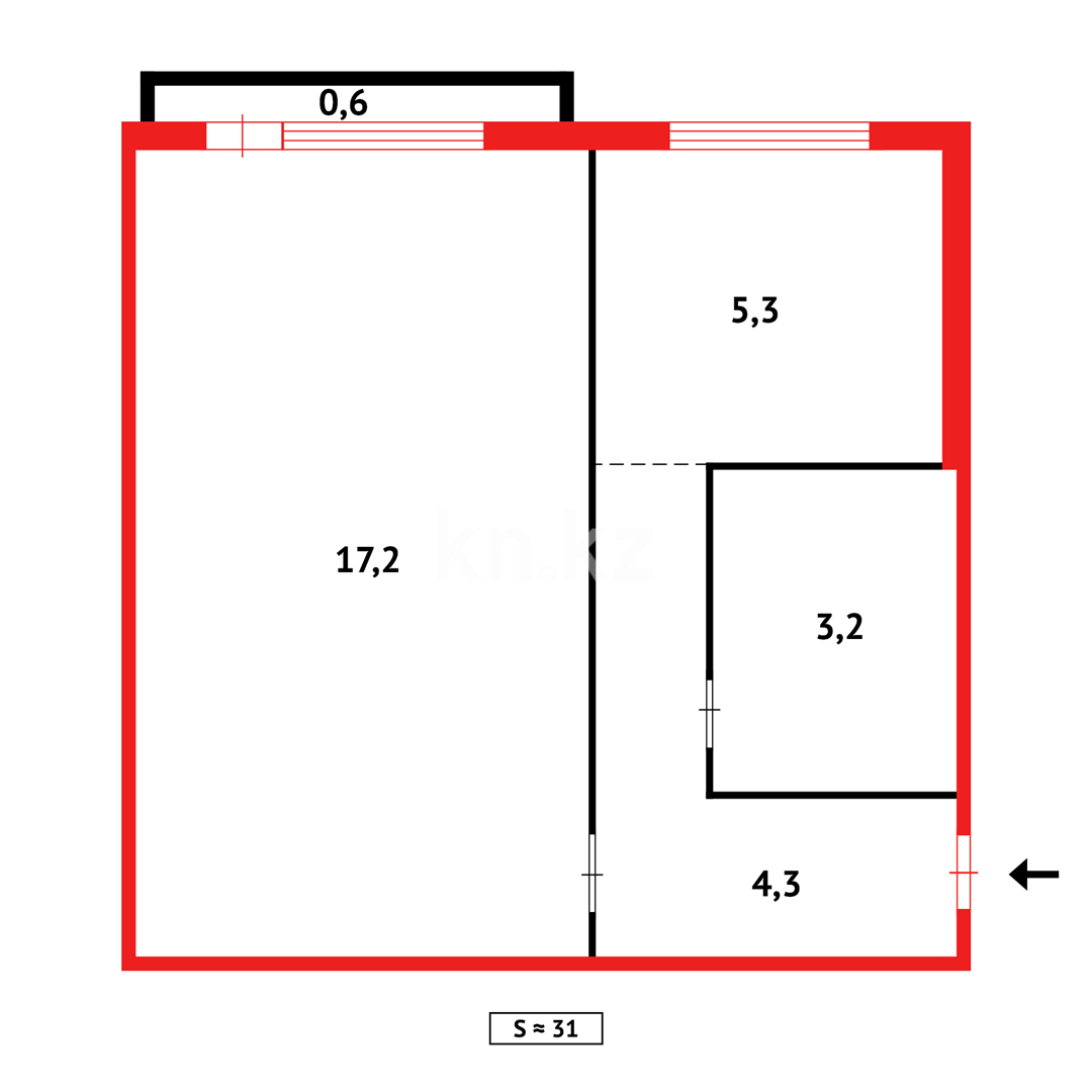 Продажа 1-комнатной квартиры, 30 м², ул. Гапеева, дом  11 - Продажа  однокомнатных квартир в Караганде с фото фото 8 из 8