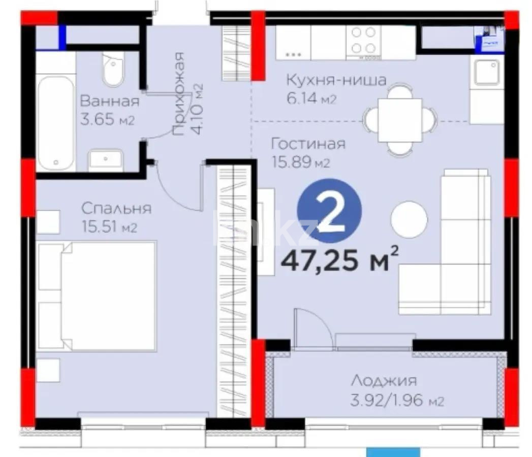 Продажа 2-комнатной квартиры, 47.25 м², ул. Рыскулова, дом  18 - Продажа квартир в Астане без посредников с фото фото 1 из 1