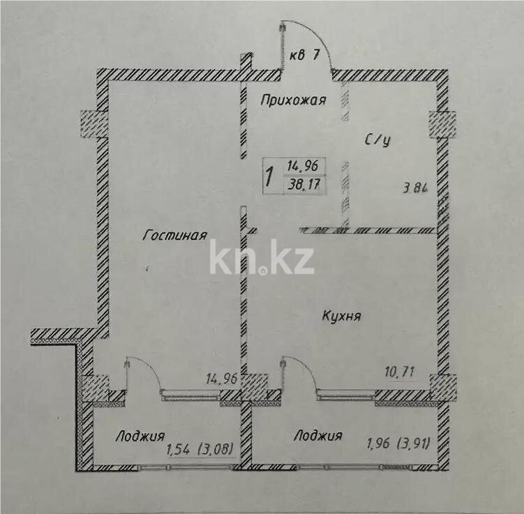 Продажа 1-комнатной квартиры, 38.17 м² в Астане