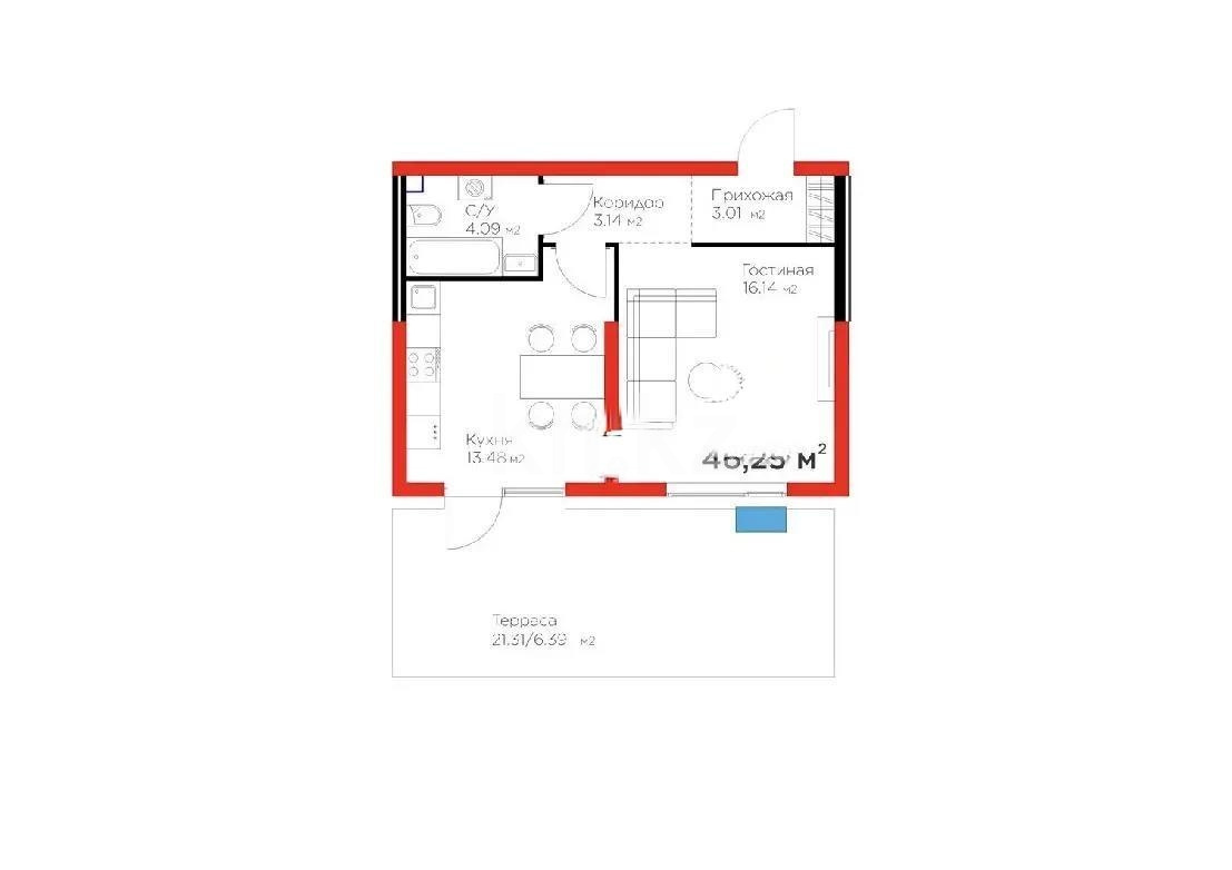 Продажа 1-комнатной квартиры, 46.25 м² - Продажа однокомнатных квартир от собственников в Алматы - страница 2 фото 1 из 1