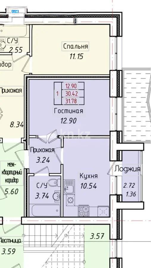 Продажа 1-комнатной квартиры, 30.5 м², ул. Кургальжинское шоссе, дом  108 стр в Астане - фото 4