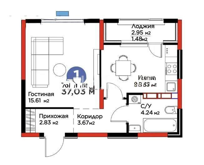 Продажа 1-комнатной квартиры, 37.03 м² - Продажа квартир в Жетысуском р-не Алматы фото 1 из 1