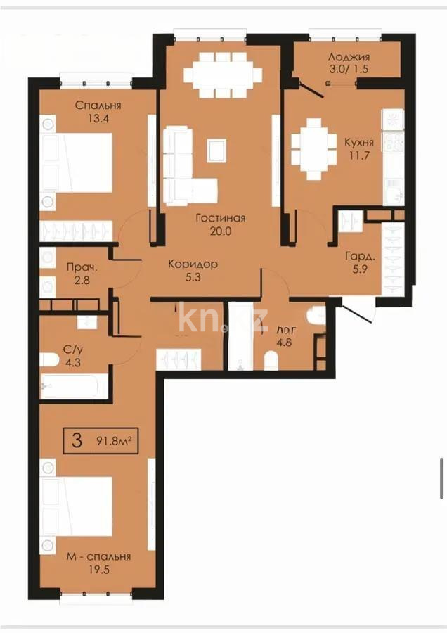 Продажа 3-комнатной квартиры, 94 м², ул. Сыганак, дом  22/1 - Продажа  трехкомнатных квартир в Астане без посредников фото 1 из 1