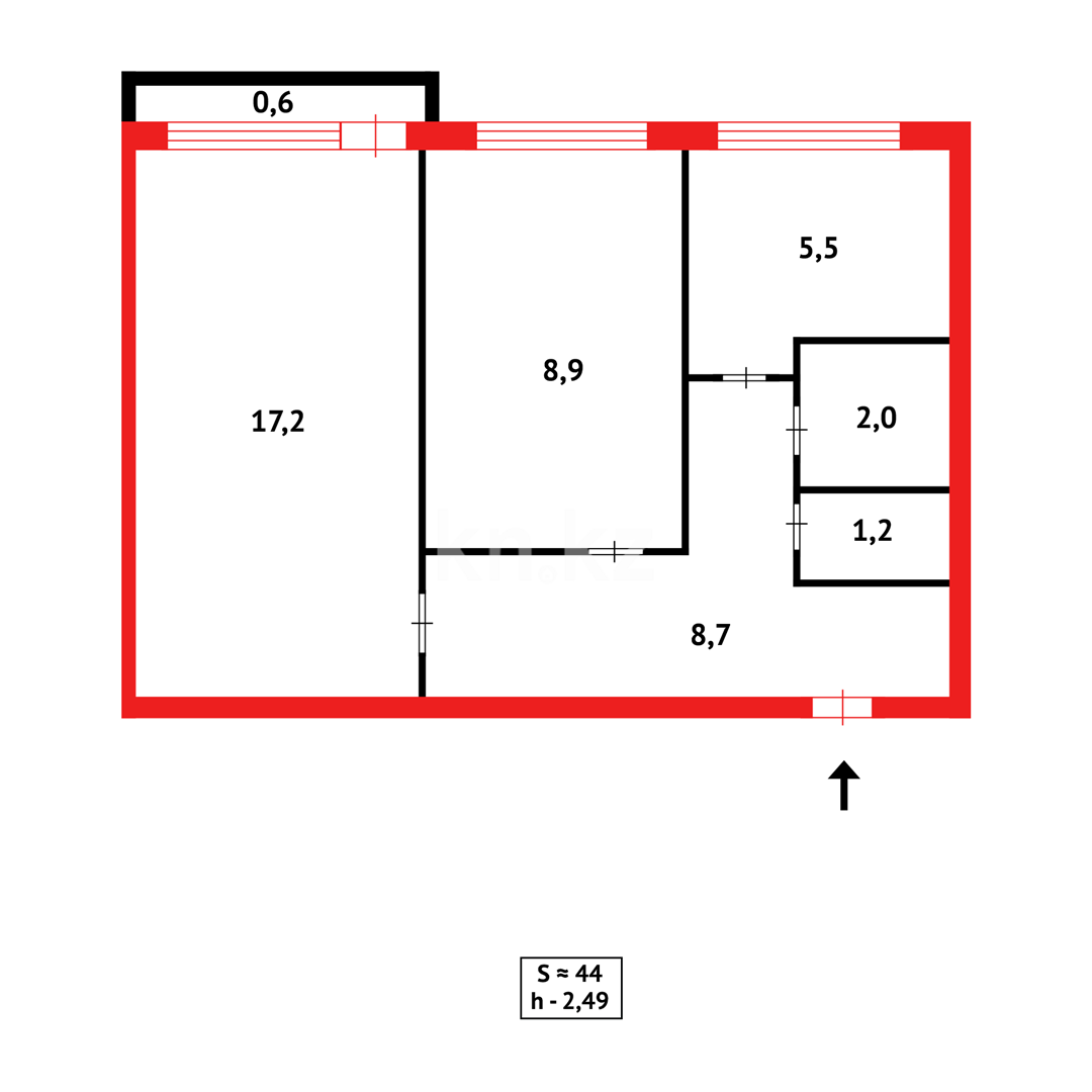 Продажа 2-комнатной квартиры, 44 м², ул. Ермекова - Продажа  двухкомнатных квартир в Караганде с фото фото 6 из 6