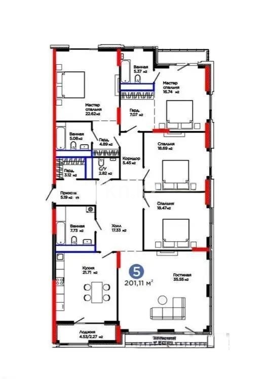 Продажа 5-комнатной квартиры, 201 м² в Астане