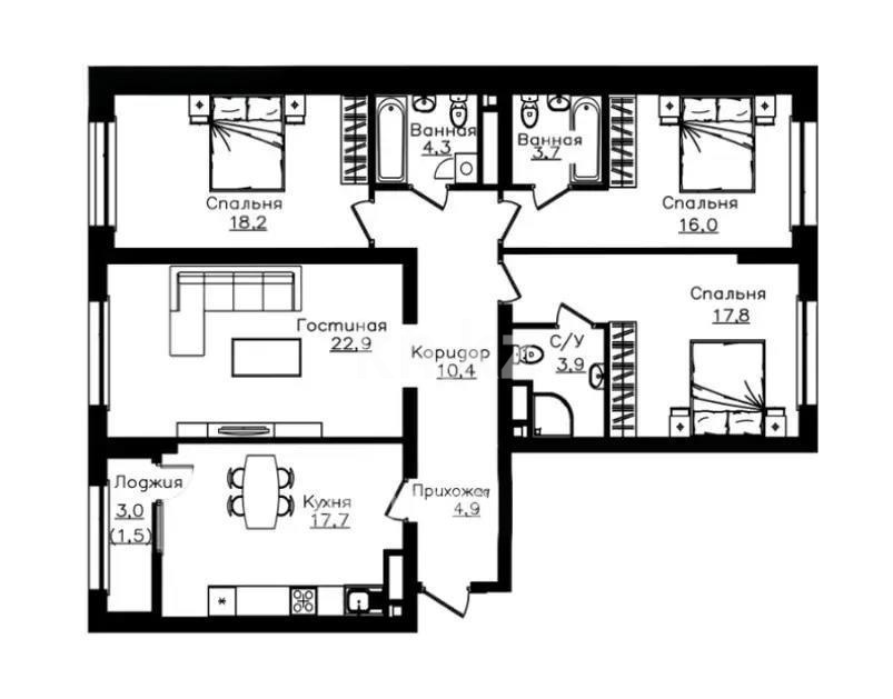 Продажа 4-комнатной квартиры, 121 м² - Продажа четырехкомнатных квартир в Алматы фото 1 из 1