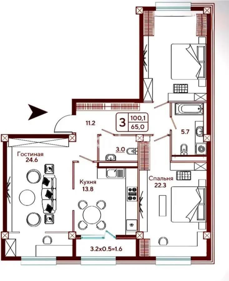 Продажа 3-комнатной квартиры, 102.7 м², ул. Даулеткерея, дом  61 - Продажа  трехкомнатных квартир в новостройках Алматы фото 1 из 1