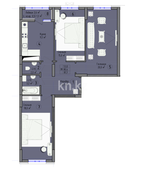 Продажа 3-комнатной квартиры, 82.9 м², ул. Култегин, дом  16 - Продажа  трехкомнатных квартир в новостройках Астаны фото 1 из 11
