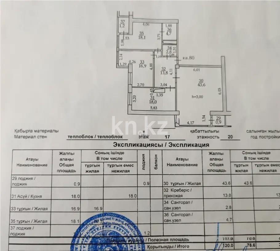 Продажа 3-комнатной квартиры, 120 м² в Алматы