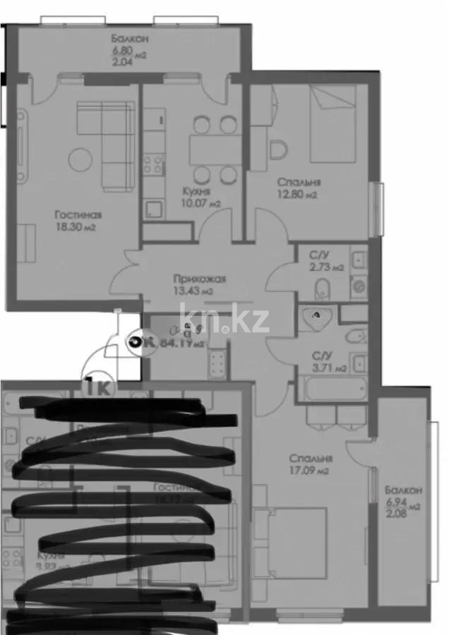 Продажа 3-комнатной квартиры, 84 м², ул. Кумисбекова, дом  2 - Продажа  трехкомнатных квартир в Астане без посредников фото 8 из 8