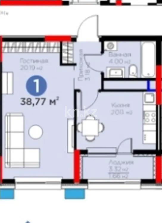 Продажа 1-комнатной квартиры, 39 м², пр. Туран, дом  57/1 в Астане