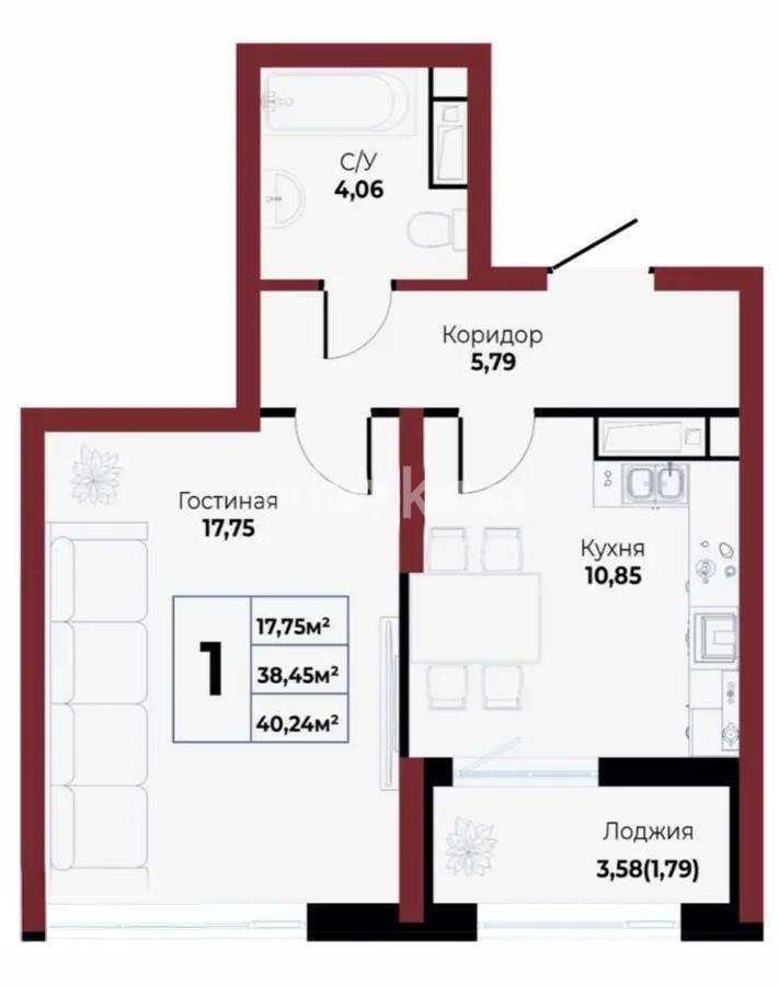 Продажа 1-комнатной квартиры, 40.24 м² - Недвижимость в Астане - страница 26 фото 1 из 1