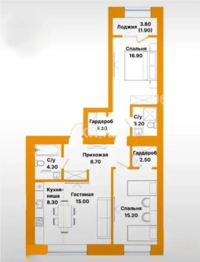 Продажа 3-комнатной квартиры, 78.7 м², пр. Тауелсыздык, дом  25/1 стр в Астане
