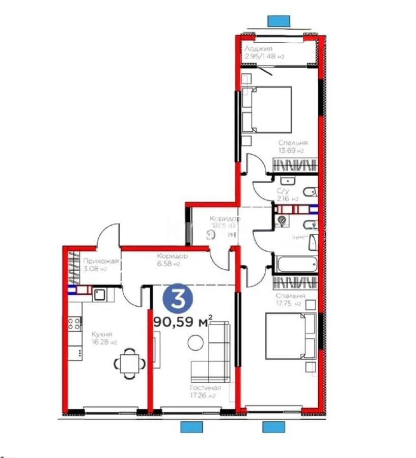 Продажа 3-комнатной квартиры, 91 м² в Алматы