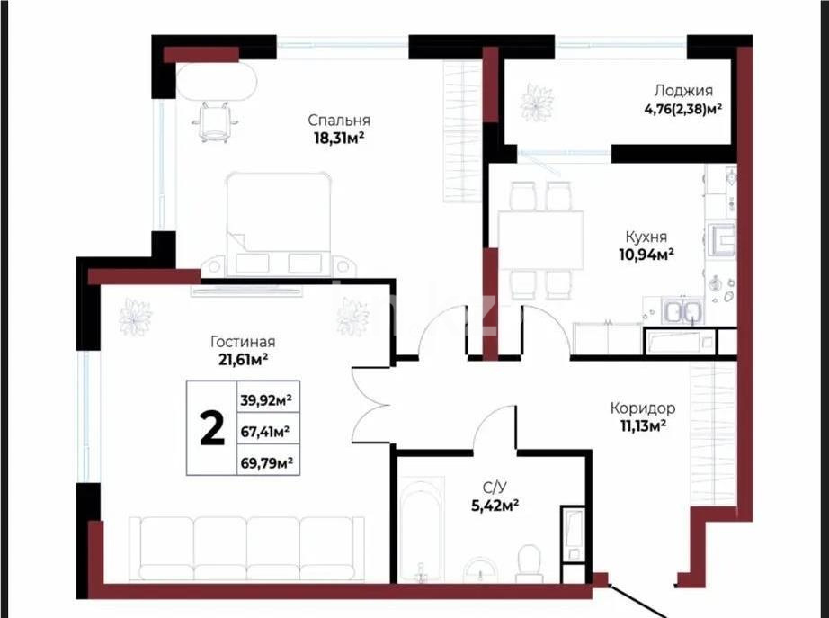 Продажа 2-комнатной квартиры, 69.79 м² - Продажа недвижимости в Астане - страница 34 фото 1 из 1