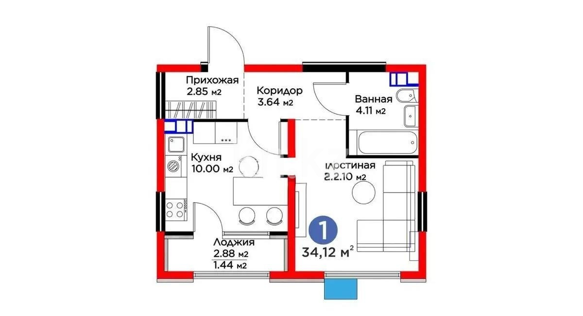 Продажа 1-комнатной квартиры, 34.12 м² в Алматы