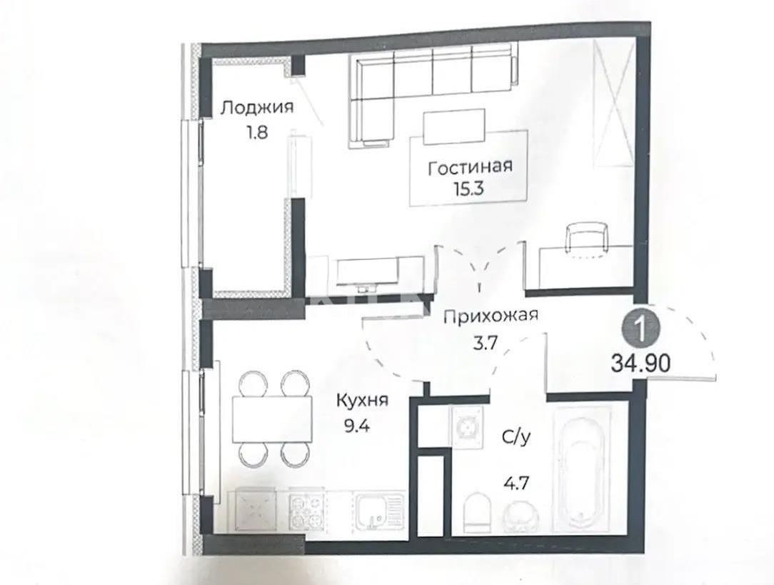 Продажа 1-комнатной квартиры, 36 м², ул. Молдагалиева, дом  7 - Продажа  однокомнатных квартир в Астане с фото фото 1 из 1