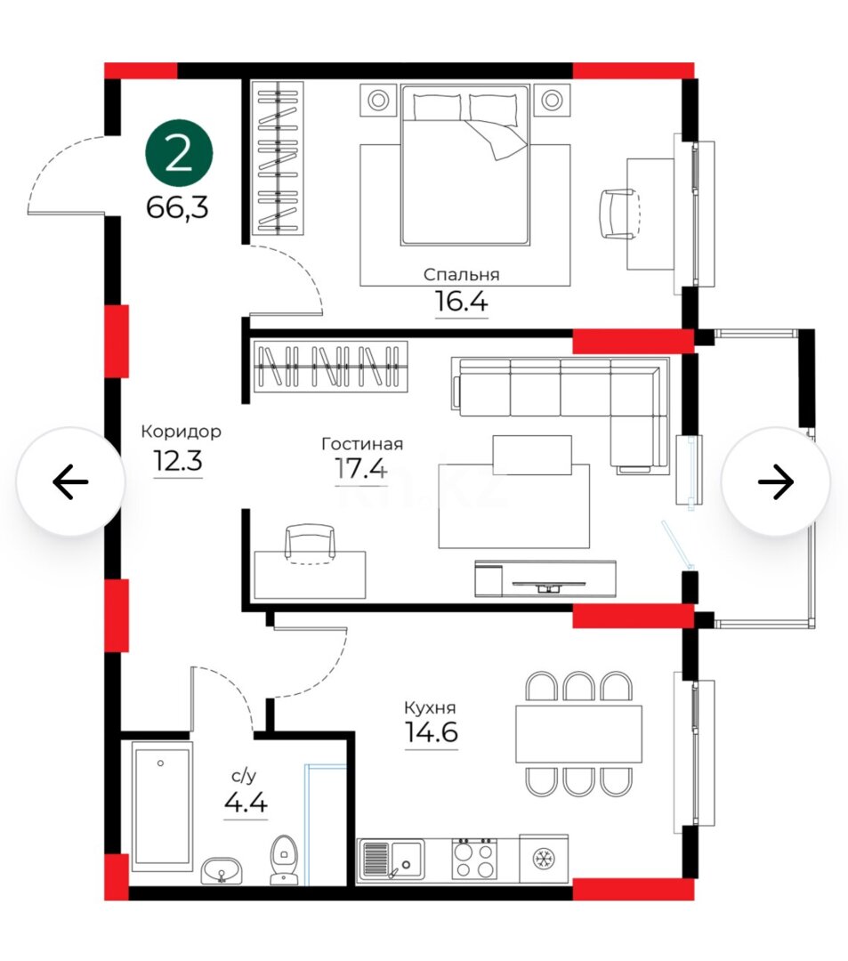 Продажа 2-комнатной квартиры, 66.2 м² в Астане - фото 6