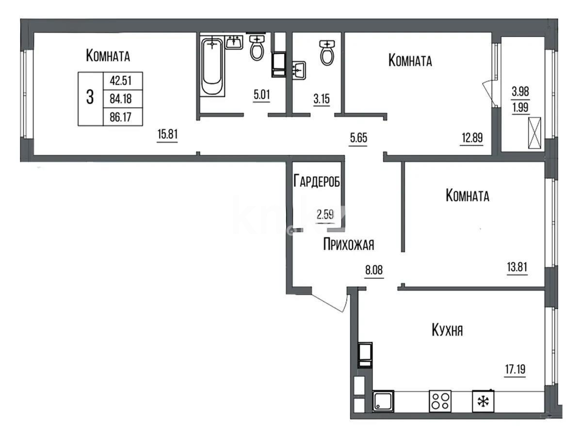 Продажа 3-комнатной квартиры, 86 м², ул. Байтурсынова, дом  4/1 в Астане - фото 2