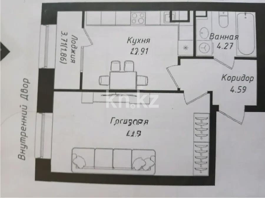Продажа 1-комнатной квартиры, 44 м² - Продажа однокомнатных квартир в р-не Сарайшык Астаны - страница 2 фото 1 из 1