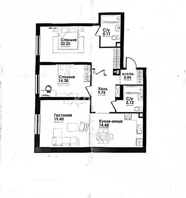 Продажа 3-комнатной квартиры, 94 м², ул. Симферопольская, дом  1/2 - Продажа квартир без посредников в Алматы фото 1 из 1