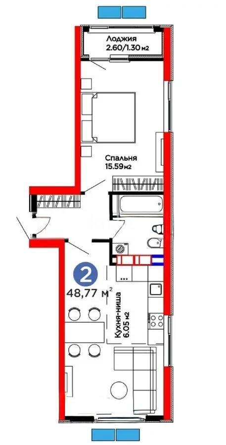 Продажа 2-комнатной квартиры, 48.76 м², ул. Белжайлау, дом  47а - Продажа квартир в Алматы фото 1 из 1