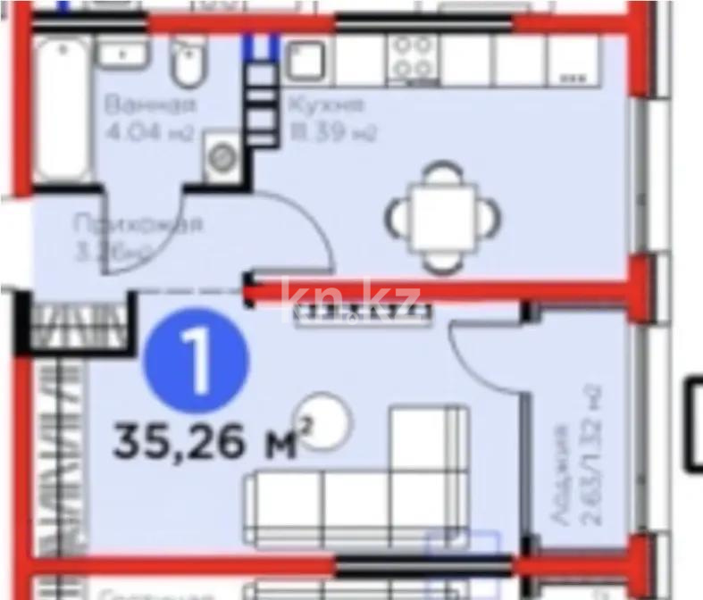 Продажа 1-комнатной квартиры, 35.26 м² - Продажа однокомнатных квартир от собственников в Алматы фото 1 из 1