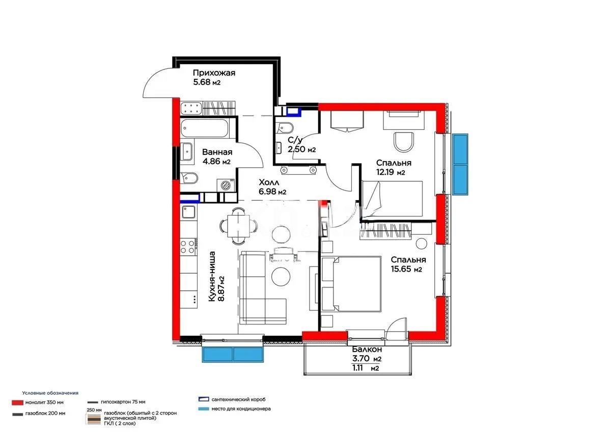 Продажа 3-комнатной квартиры, 70.77 м², ул. Момышулы, дом  5/4 - Продажа  трехкомнатных квартир в новостройках Алматы без посредников фото 1 из 1