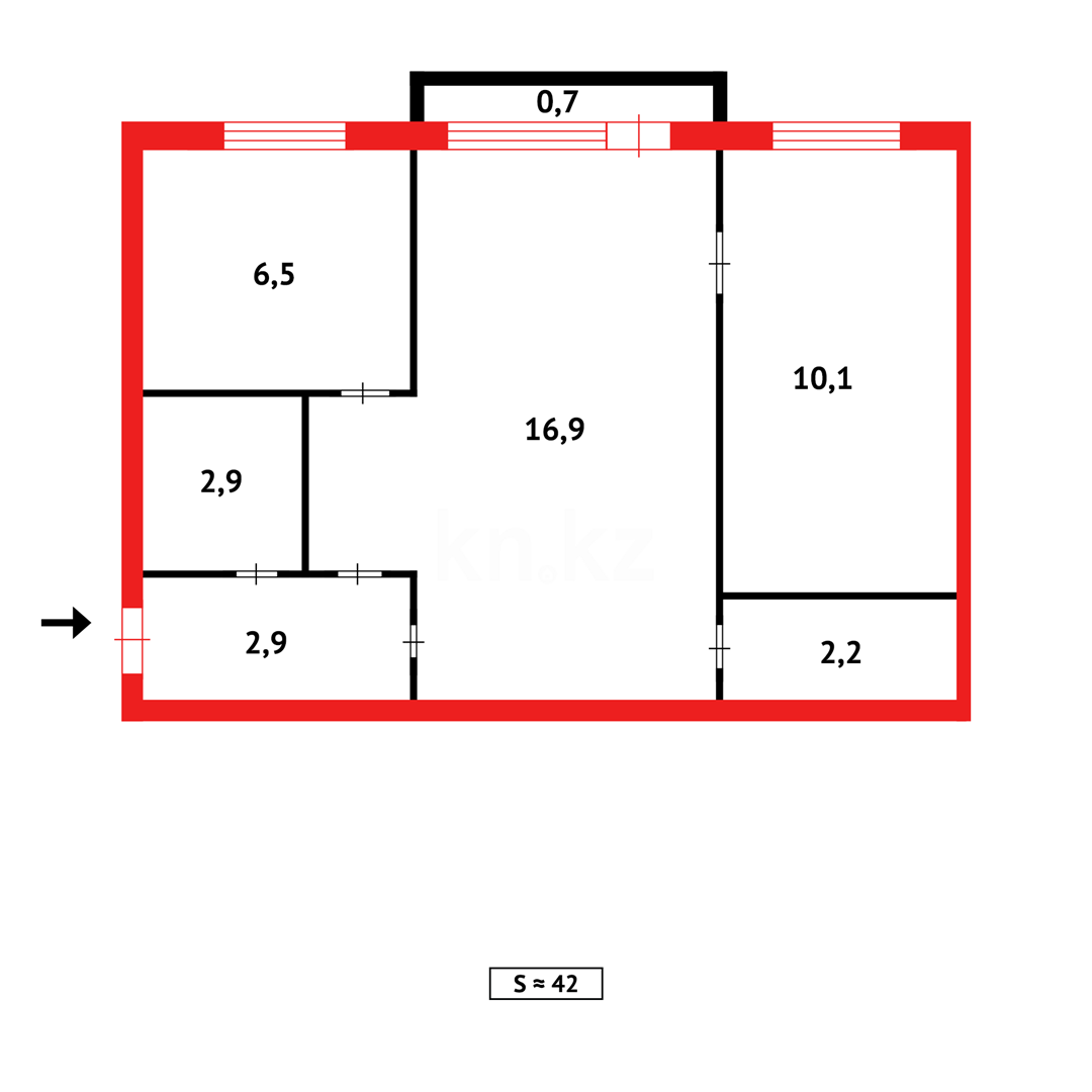 Продажа 2-комнатной квартиры, 42 м², ул. Сатпаева - Продажа  двухкомнатных квартир в Караганде с фото фото 7 из 7