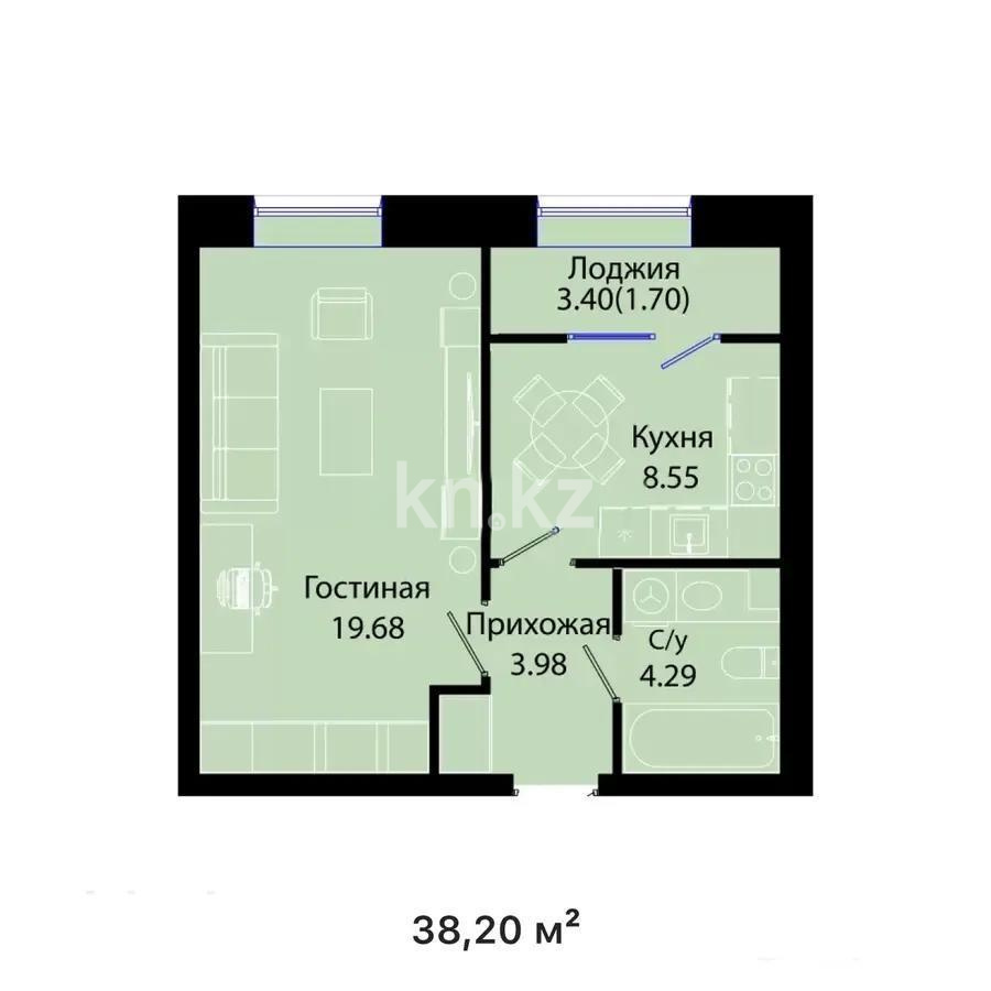 Продажа 1-комнатной квартиры, 38.2 м², ул. Жошы хана, дом  17 - Продажа  однокомнатных квартир в Астане без посредников фото 1 из 1