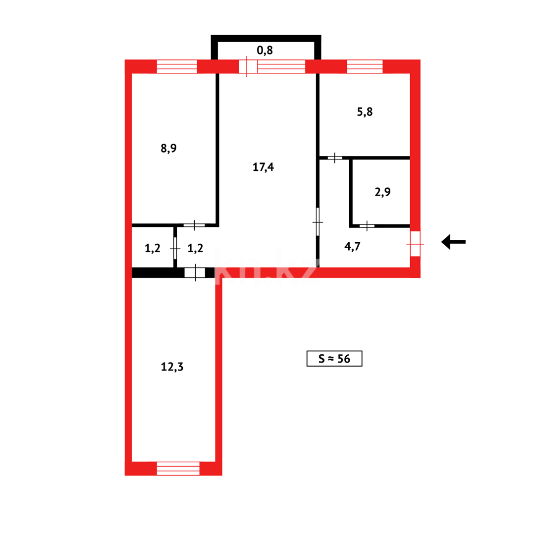 Продажа 3-комнатной квартиры, 55 м², ул. Менделеева в Темиртау - фото 13