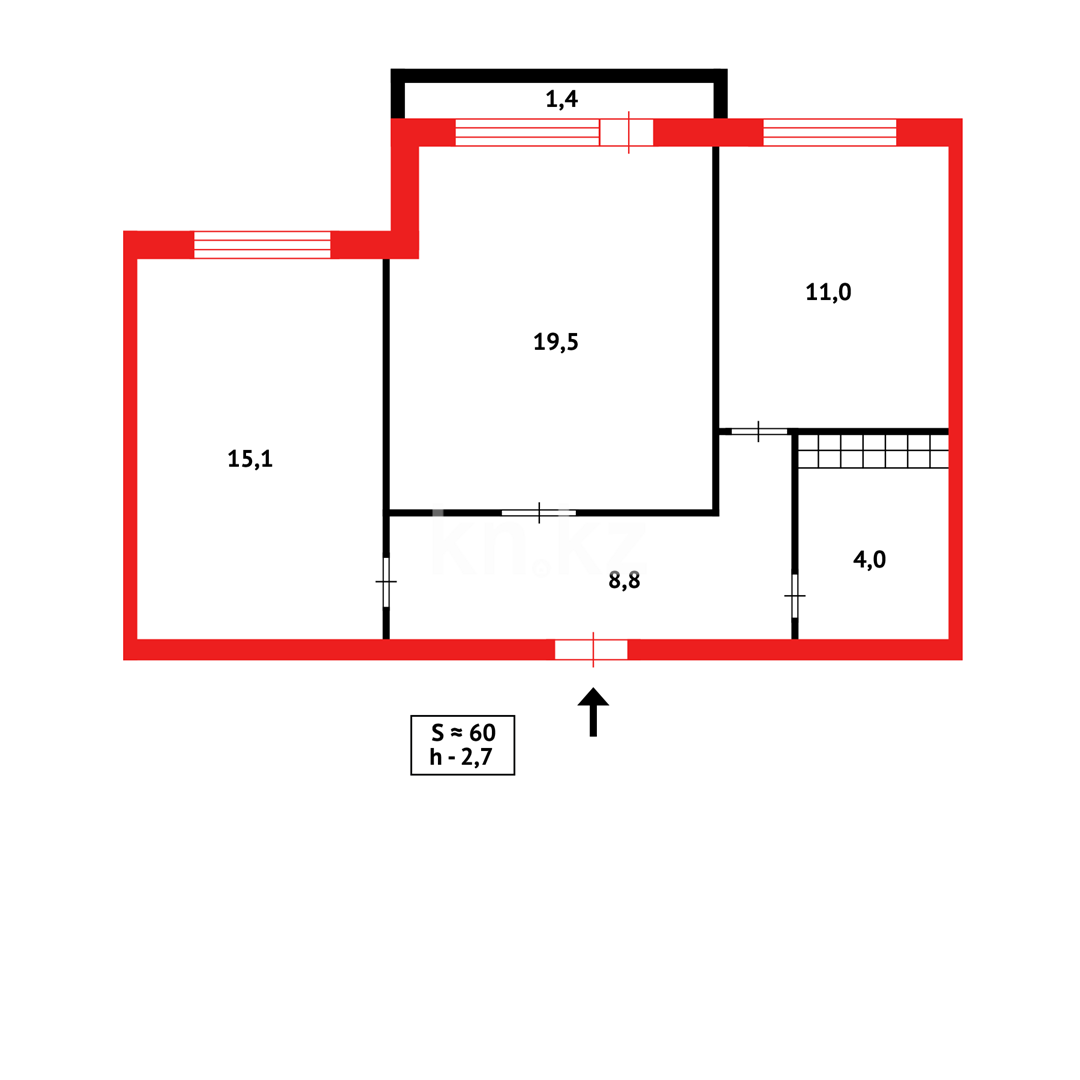 Продажа 2-комнатной квартиры, 60 м², ул. Сарыарка - Продажа  двухкомнатных квартир в Караганде фото 11 из 11