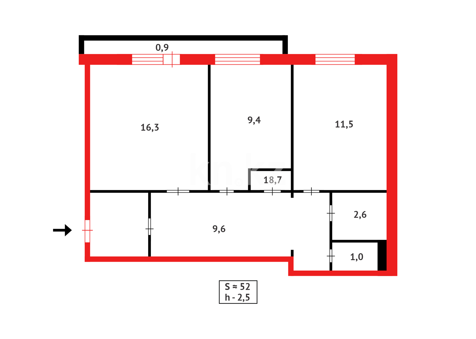 Продажа 2-комнатной квартиры, 52 м², мкр-н Восток-3 - Продажа квартир в Караганде фото 8 из 8