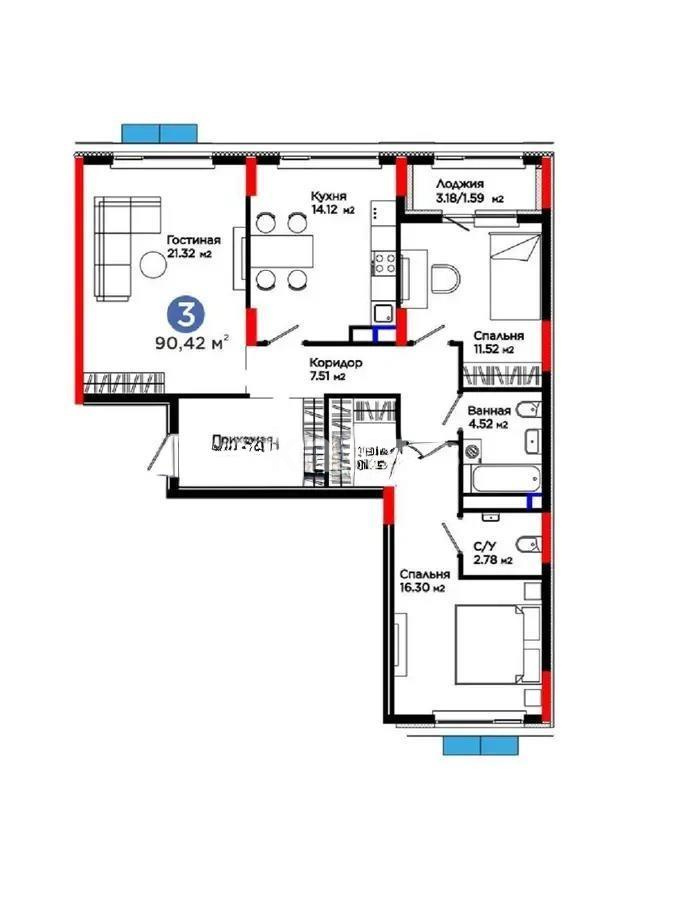 Продажа 3-комнатной квартиры, 90.42 м², ул. Е-900, дом  8 - Продажа квартир в Астане без посредников фото 1 из 1